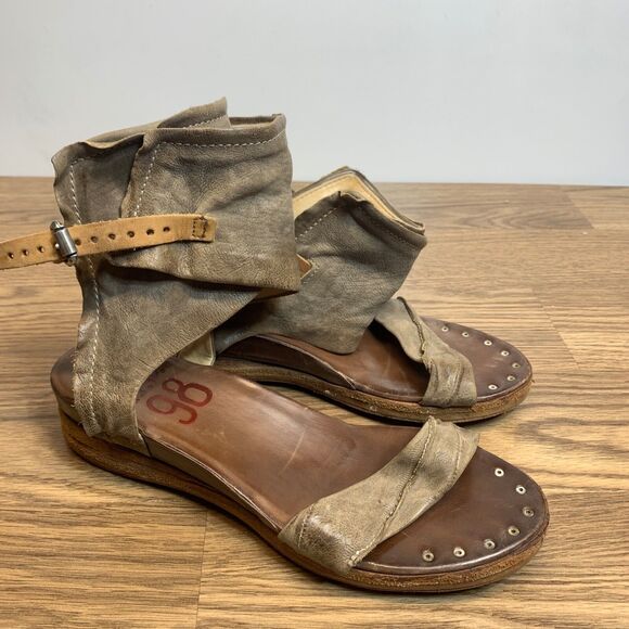 A.S. 98 Brown Leather Gladiator Bowery Sandals Bohemian Festival Flat 41 10.5